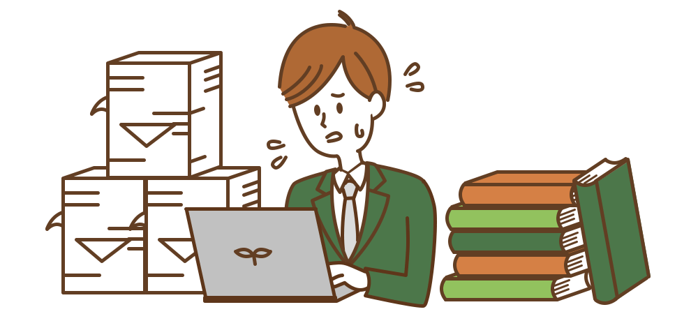 紙のせいで無駄な仕事が増えていませんか? 紙の資料に埋もれるイラスト
