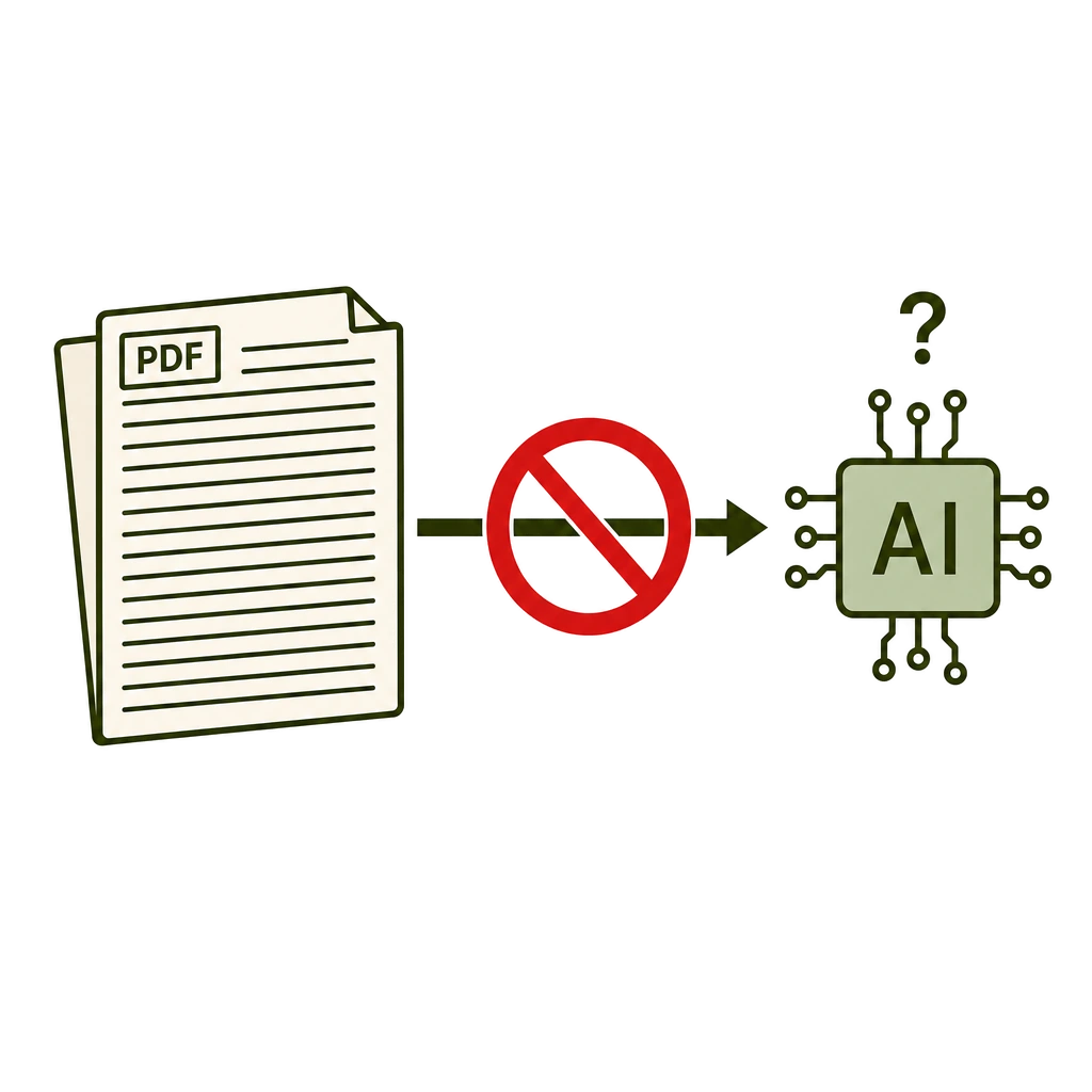 PDFにしただけでは、AIが引き出せない──構造のない平坦なPDFをAIが理解できないイラスト